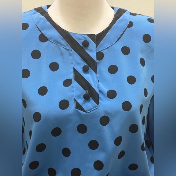 Vintage. Egon von Furstenberg. Polka Dot/Stripe Belted Shirt Dress. Blue/Black 8 - Picture 4 of 10